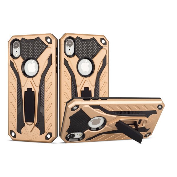 Wholesale iPhone Xr 6.1in Armor Knight Kickstand Hybrid Case (Gold)